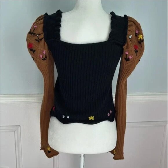 CORMIO Oma Sweater Sz Large Brown Black Cashmere Merino Wool Embroidered - Picture 8 of 11